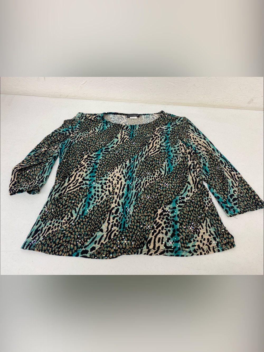 Brittany Black Teal, Black & Cream Animal-Print 3/4 Sleeve Top